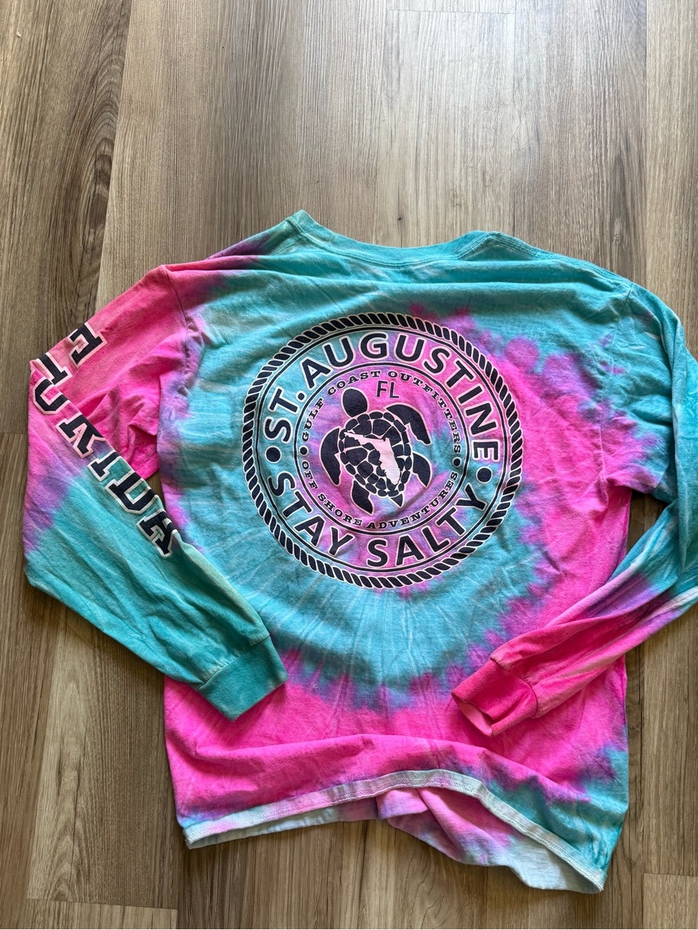 Stay Salty Tie-Dye Long Sleeve Tee - Pink & Teal